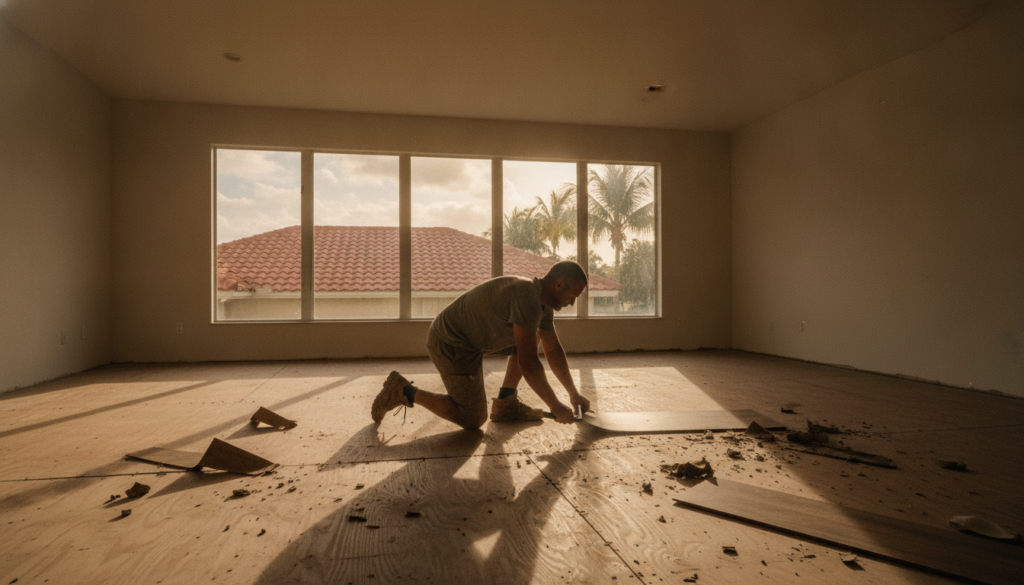 floor crafters inc team installing luxury vinyl plank flooring in an Ocala home