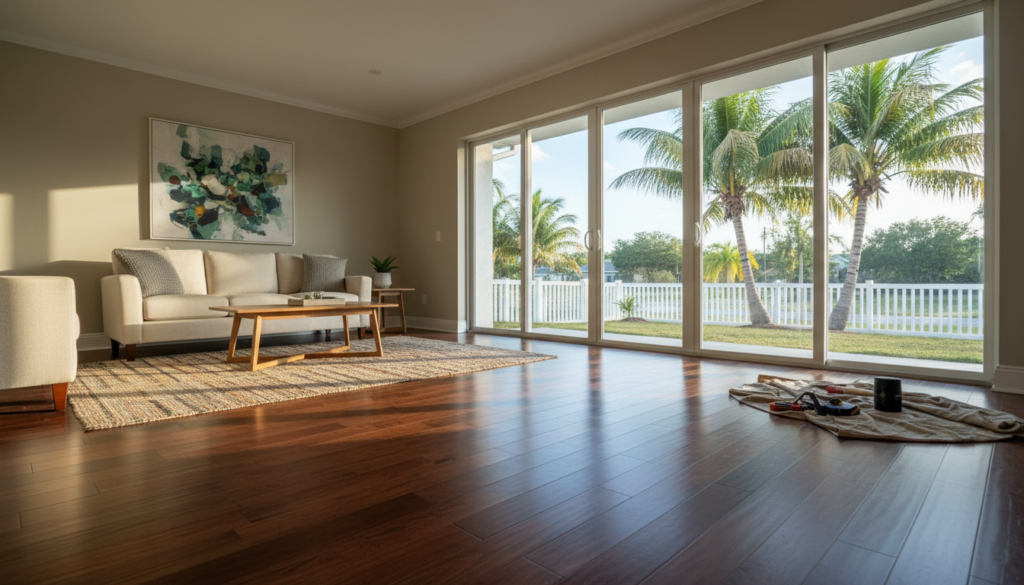 Non-Toxic, Plastic-Free Flooring Options for Florida Homes 2 solid hardwood plastic-free flooring installed in a Gainesville living room