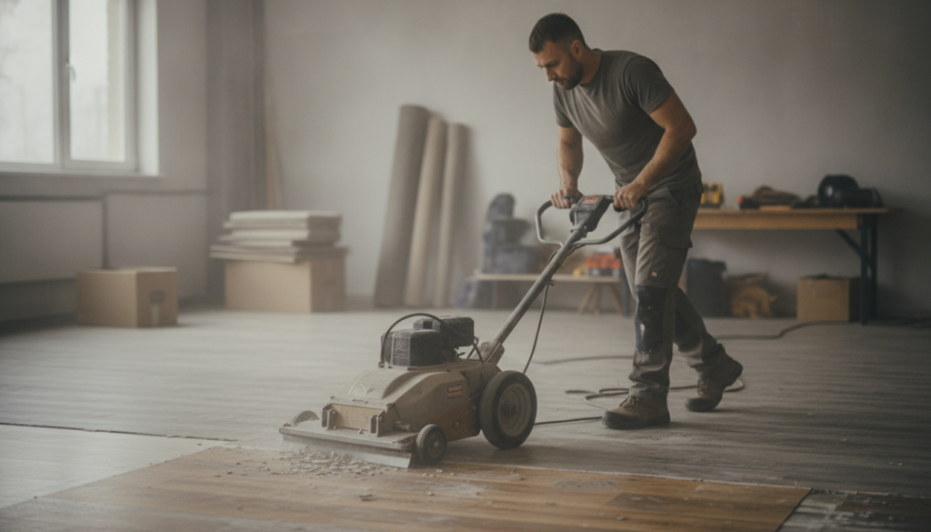 Thinking About an Electric Floor Scraper Rental Near Me? Here's the Full Story 4 contractor demonstrating electric floor scraper rental near me technique on vinyl flooring