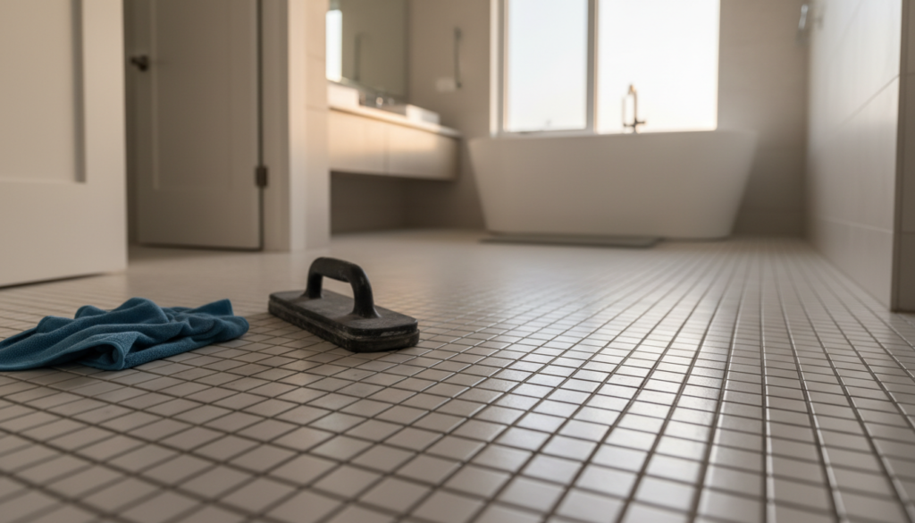renovated bathroom floor with new tile in an Ocala Florida home