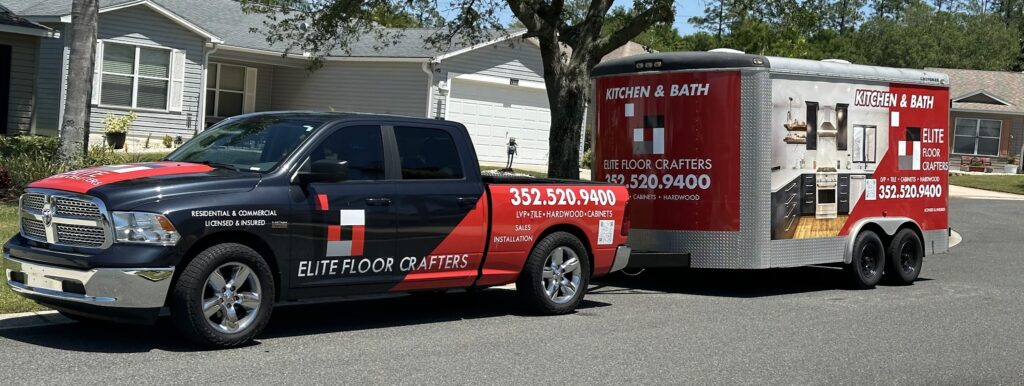 flooring installation contractors installing LVP plank flooring in a Florida living room